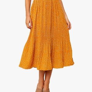 High waist polka dot pleated midi skirt